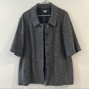 J Jill gray tweed short sleeve wool blend snap front blazer jacket